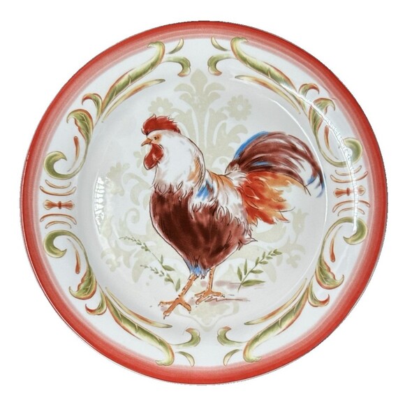 Pier 1 Imports Ironstone Rooster Dessert Salad Plates Set of 4 Colors Patterns - Picture 12 of 12